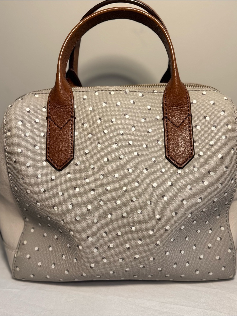 Fossil Fiona Women's Satchel, White And Gray Brown Leather Handles Signature Key - Picture 7 of 10